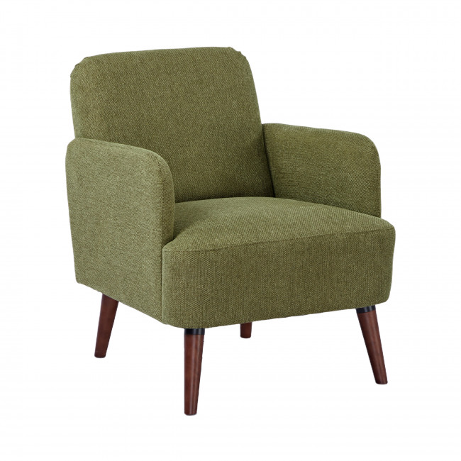 Brooks - Fauteuil rétro en tissu pieds bois foncé