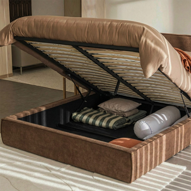 Liberia - Lit coffre en tissu chenille 140x190cm