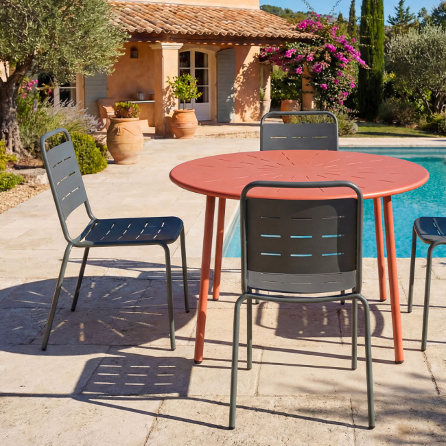 Zola - Table à manger de jardin 4 personnes ronde en métal 