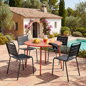 Zola - Table à manger de jardin 4 personnes ronde en métal 