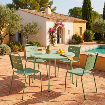 Zola - Table à manger de jardin 4 personnes ronde en métal 