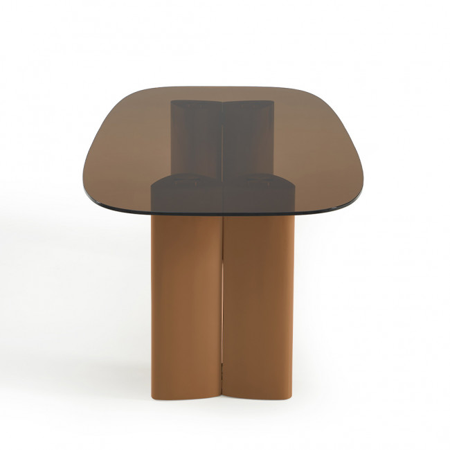 Alty - Table à manger 8 personnes en verre et pieds bois terracotta
