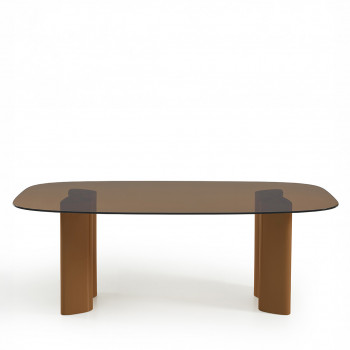 Alty - Table à manger 8 personnes en verre et pieds bois terracotta
