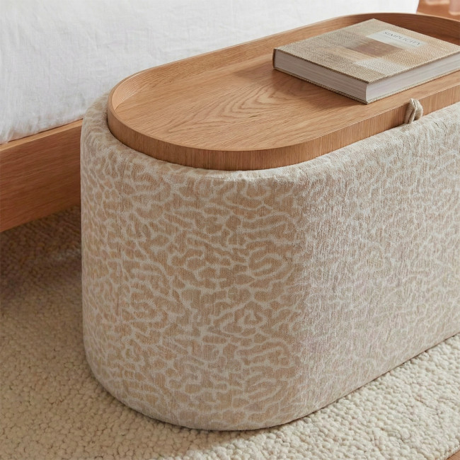 Zoé - Banc ovale imprimé animal avec plateau et rangement L77cm