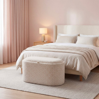 Zoé - Banc ovale imprimé animal avec plateau et rangement L77cm