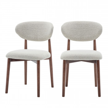 Clara - Lot de 2 chaises en tissu bouclette pieds bois foncé
