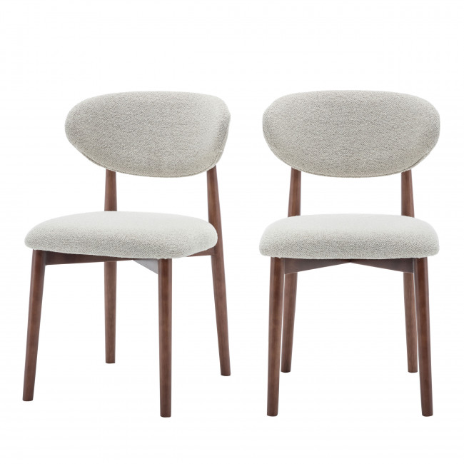Clara - Lot de 2 chaises en tissu bouclette pieds bois foncé