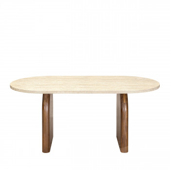 Lipali - Table à manger 6 personnes effet travertin et bois