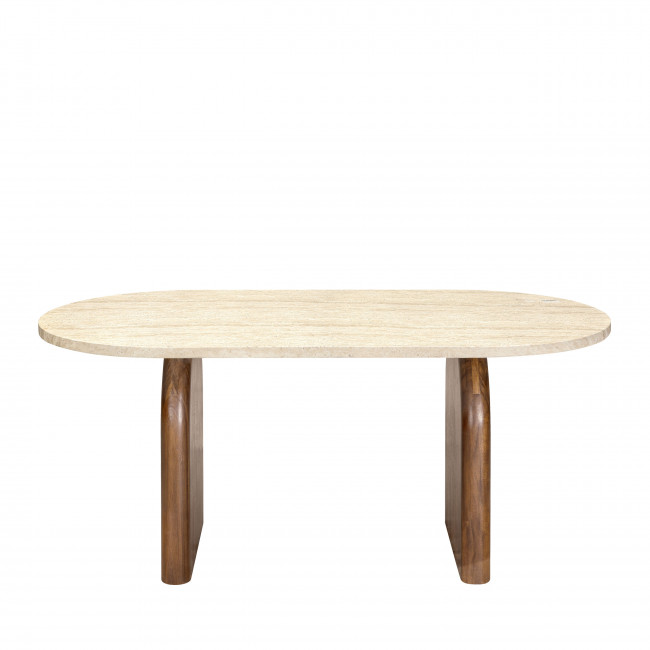 Lipali - Table à manger 6 personnes effet travertin et bois