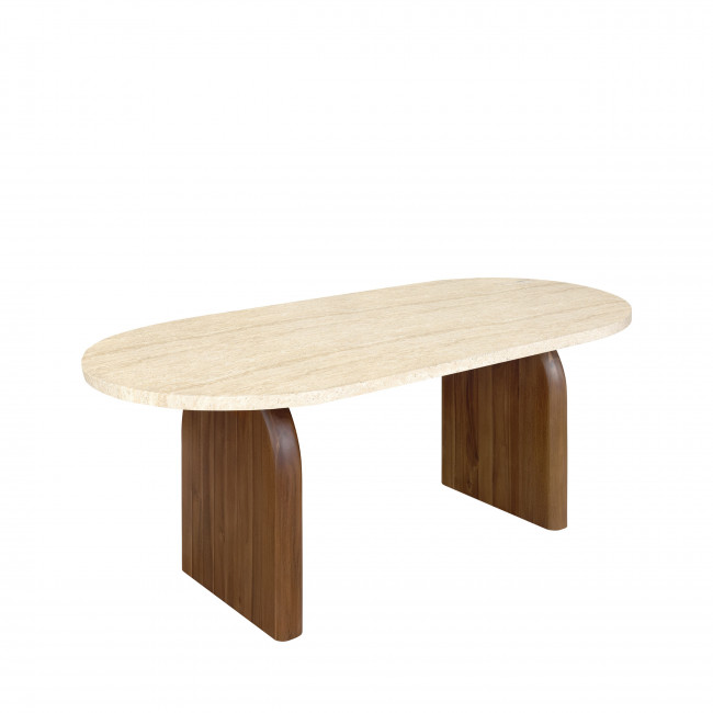 Lipali - Table à manger 6 personnes effet travertin et bois