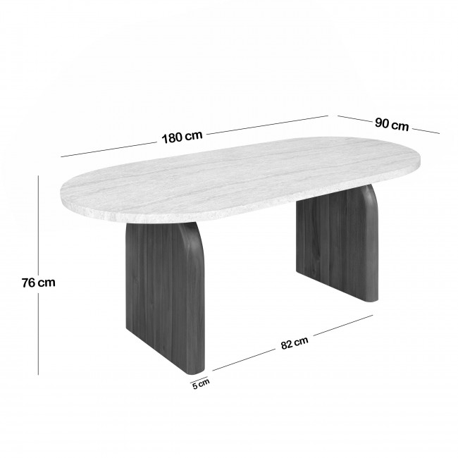 Lipali - Table à manger 6 personnes effet travertin et bois
