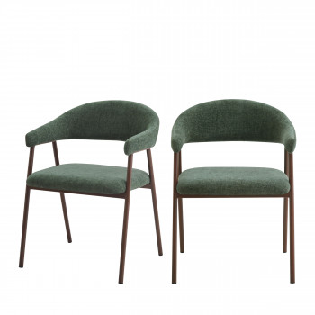 Leon - Lot de 2 fauteuils de table en tissu piètement effet bois foncé