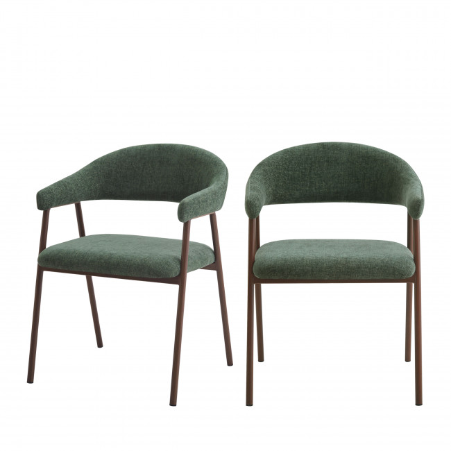 Leon - Lot de 2 fauteuils de table en tissu piètement effet bois foncé