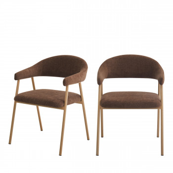 Leon - Lot de 2 fauteuils de table en tissu piètement effet bois clair