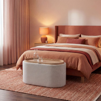 Zoé - Banc ovale en tissu avec plateau et rangement L77cm