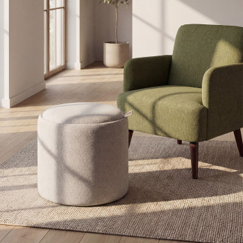 Zoé - Pouf rond en tissu avec plateau et rangement ø40cm