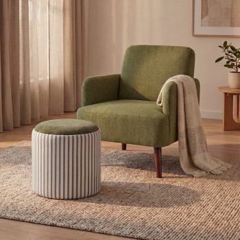 Zoé - Pouf rond en tissu avec plateau et rangement ø40cm
