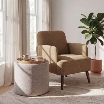 Brooks - Fauteuil rétro en tissu pieds bois foncé