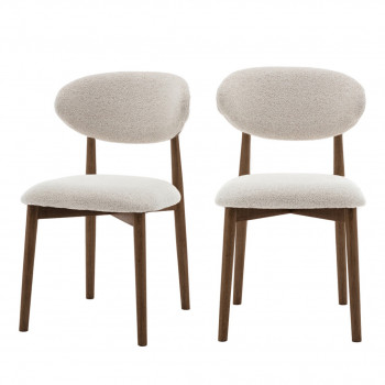 Clara - Lot de 2 chaises en tissu bouclette pieds bois foncé