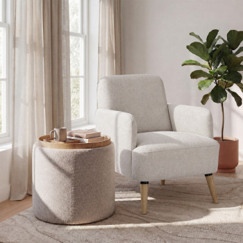 Brooks - Fauteuil rétro en tissu pieds bois clair