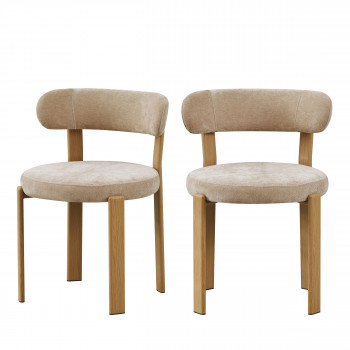 Izzy - Lot de 2 chaises en tissu piètement effet bois clair