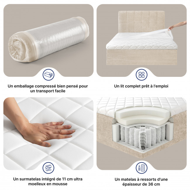 Air Nest - Lit complet boxspring en tissu 140x190cm