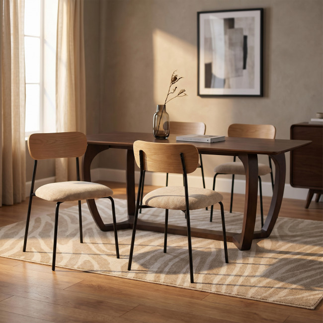 Jess - Lot de 2 chaises en bois clair, tissu et métal 