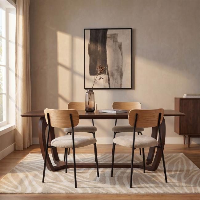 Jess - Lot de 2 chaises en bois clair, tissu et métal 