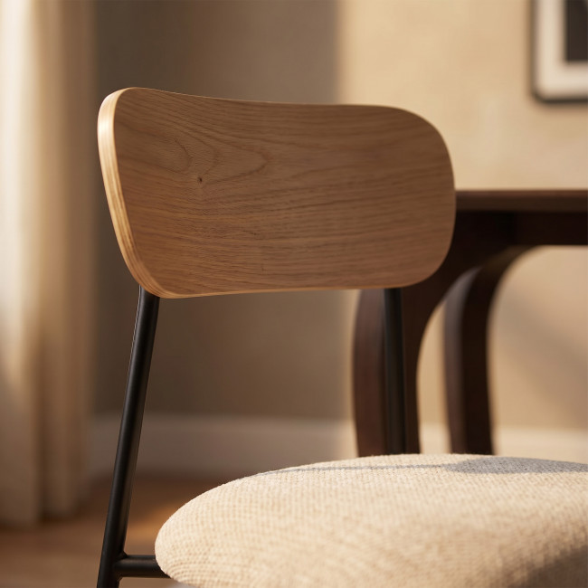 Jess - Lot de 2 chaises en bois clair, tissu et métal 