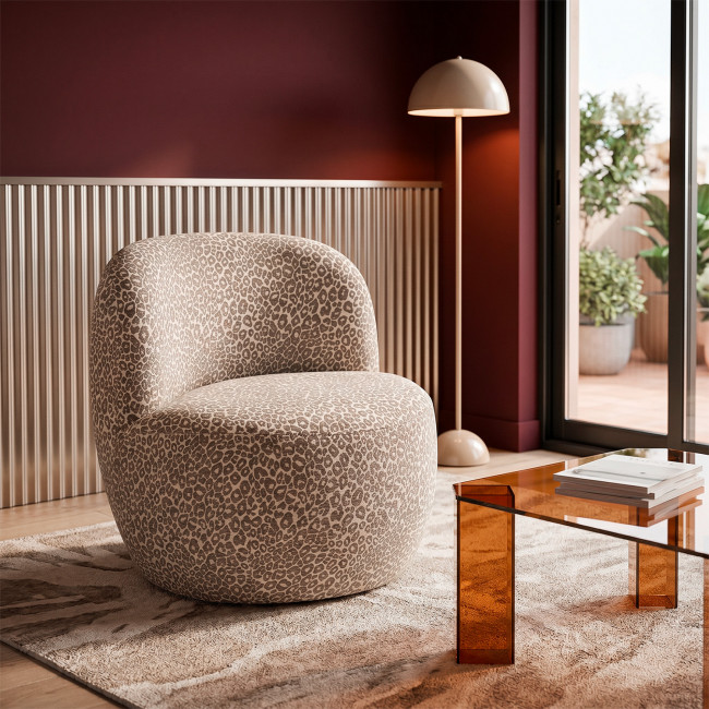 Mo - Fauteuil rond en tissu imprimé léopard