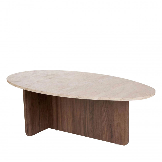 Oris - Table basse organique en bois et effet travertin 120x65cm