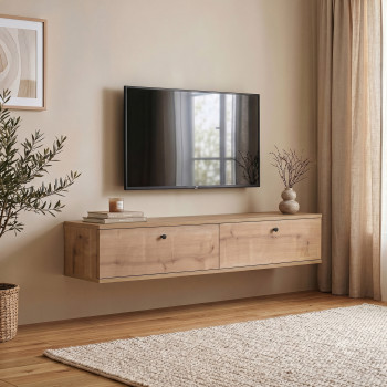 Yara - Meuble tv suspendu 2 portes en bois L140cm