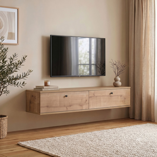 Yara - Meuble tv suspendu 2 portes en bois L140cm