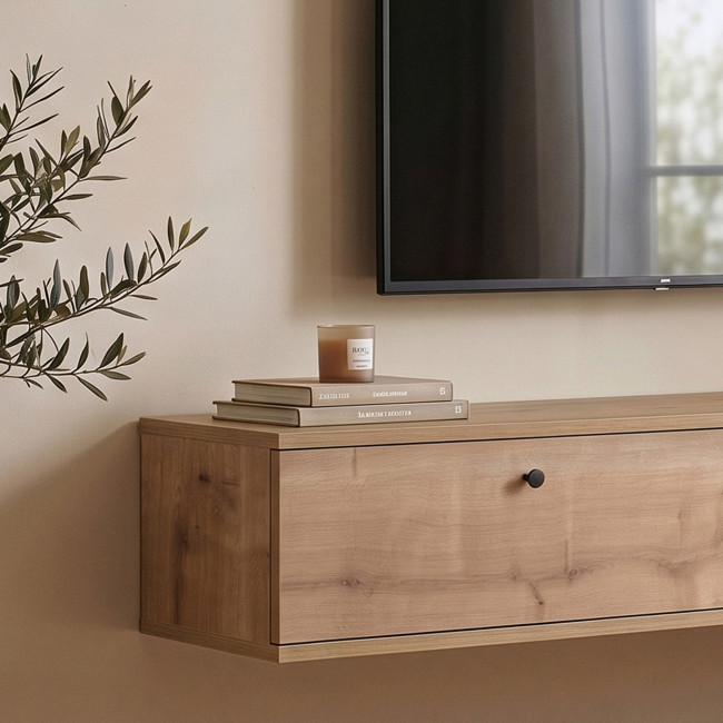 Yara - Meuble tv suspendu 2 portes en bois L140cm