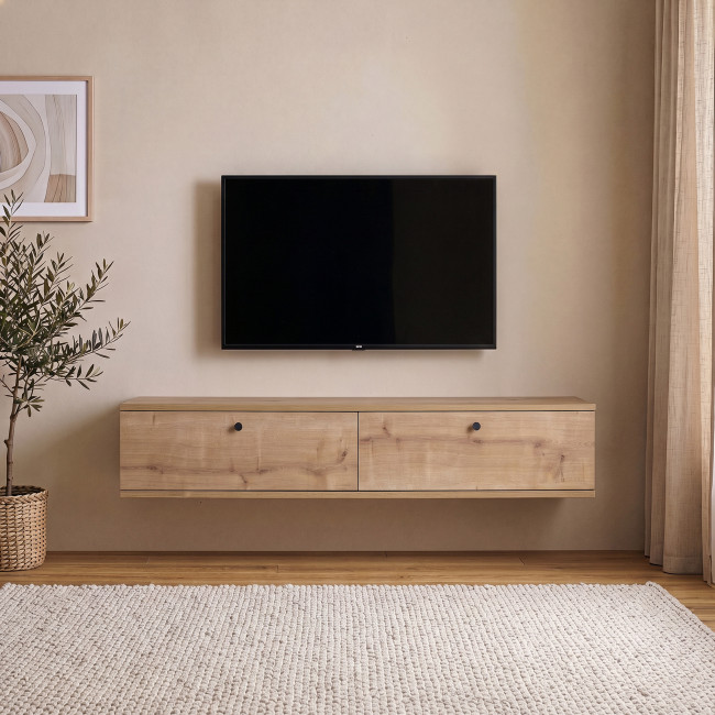 Yara - Meuble tv suspendu 2 portes en bois L140cm