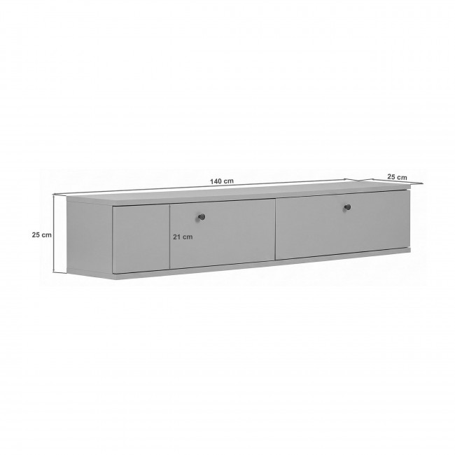 Yara - Meuble tv suspendu 2 portes en bois L140cm