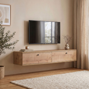 Yara - Meuble tv suspendu 2 portes en bois L160cm