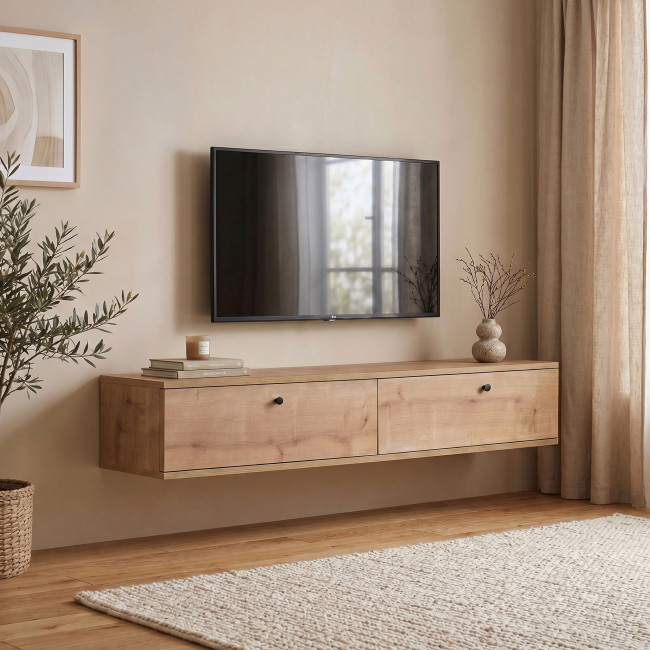Yara - Meuble tv suspendu 2 portes en bois L160cm