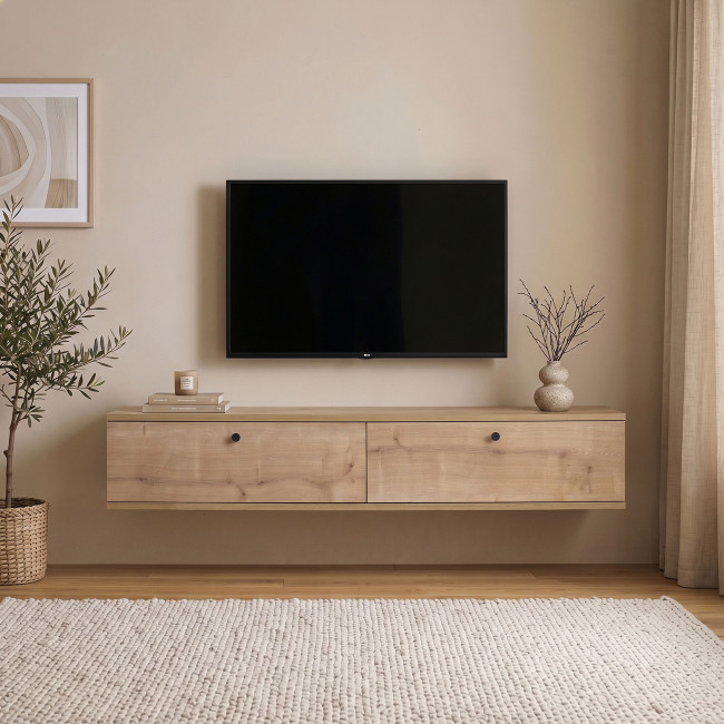 Yara - Meuble tv suspendu 2 portes en bois L160cm