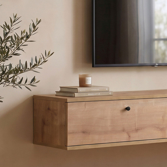 Yara - Meuble tv suspendu 2 portes en bois L160cm