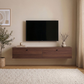 Yara - Meuble tv suspendu 2 portes en bois L160cm