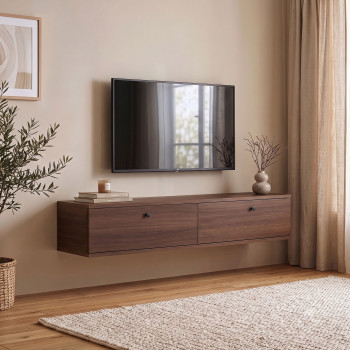 Yara - Meuble tv suspendu 2 portes en bois L140cm