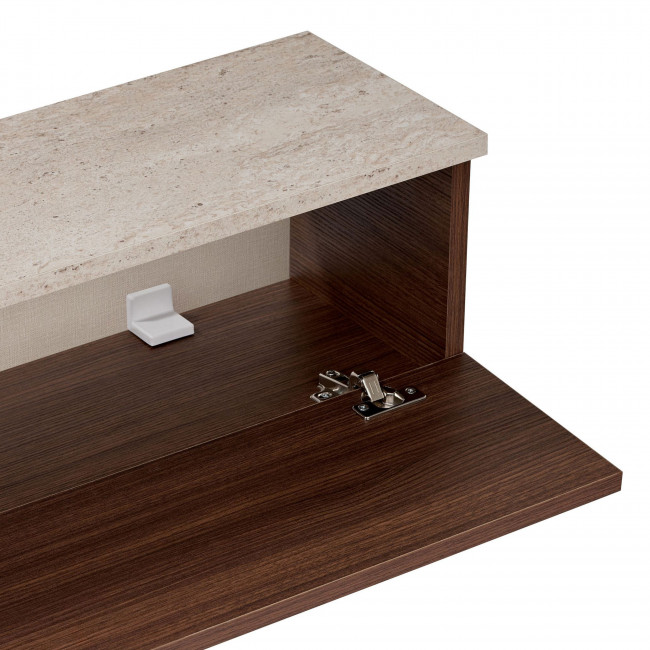 Yara - Meuble tv suspendu 2 portes en bois et effet travertin L140cm