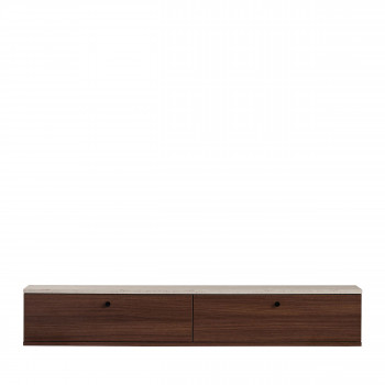 Yara - Meuble tv suspendu 2 portes en bois et effet travertin L160cm