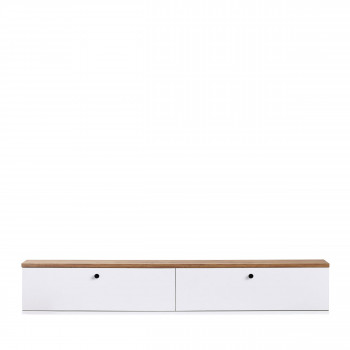 Yara - Meuble tv suspendu 2 portes plateau bois foncé L160cm