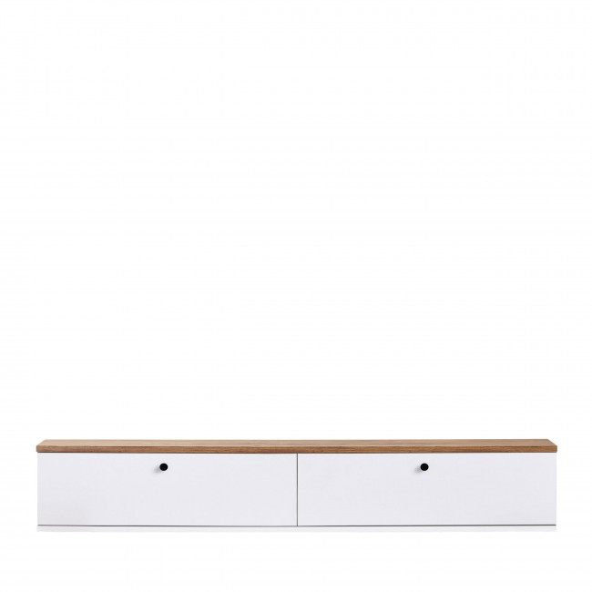 Yara - Meuble tv suspendu 2 portes plateau bois foncé L160cm