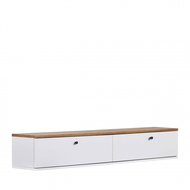 Yara - Meuble tv suspendu 2 portes plateau bois foncé L160cm