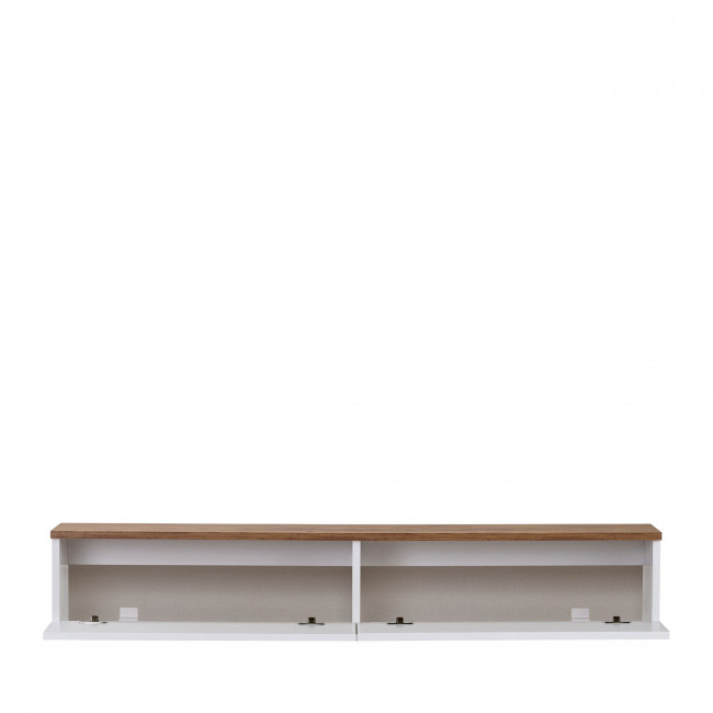 Yara - Meuble tv suspendu 2 portes plateau bois foncé L160cm