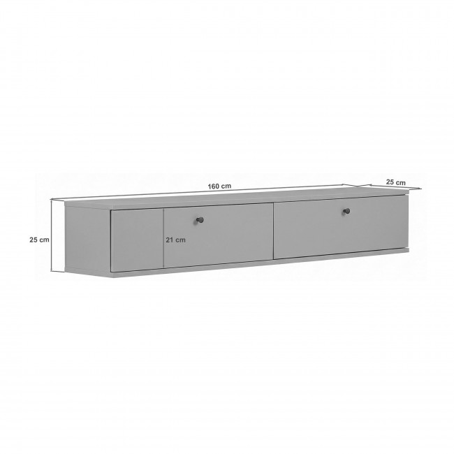 Yara - Meuble tv suspendu 2 portes plateau bois foncé L160cm