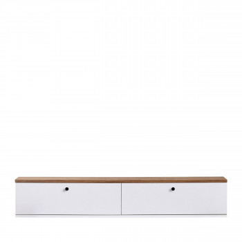Yara - Meuble tv suspendu 2 portes plateau bois foncé L140cm